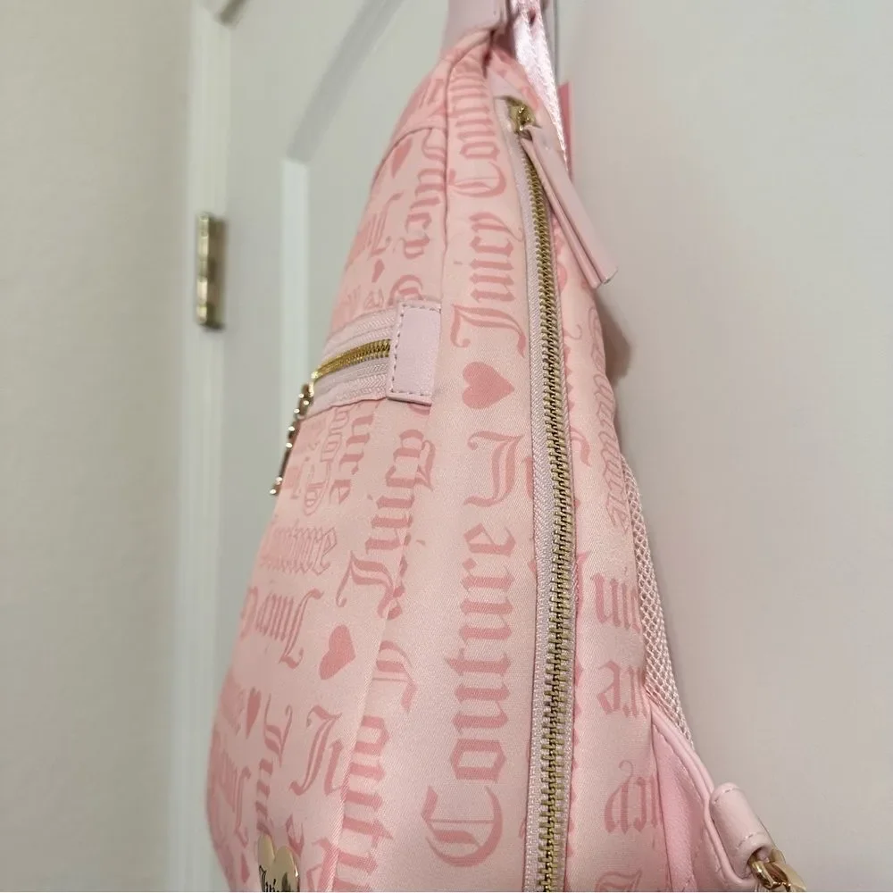 JUICY COUTURE‎ POWDER BLUSH MATERIAL GIRL SLING BACKPACK NWT BABY PINK BAG GIFT